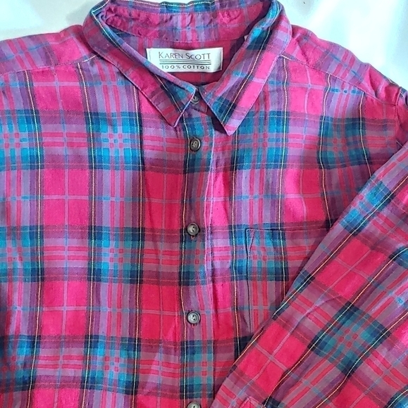 Tops - Vintage 1980's Red and Green Plaid Shirt